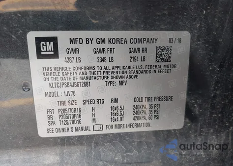 2018 Chevrolet Trax Lt from USA, damaged, VIN KL7CJPSB4JB672681